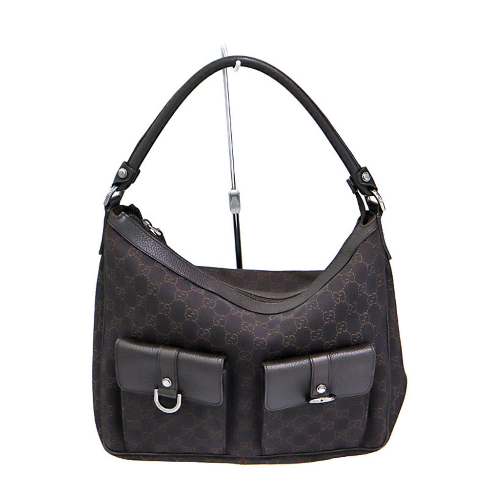 Gucci Shoulder Bag Canvas Leather Brown